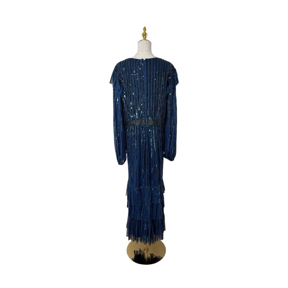 Mac Duggal 23003 Midnight Ruffle Sequin Midi Dress Size 16 $698 - Picture 7 of 8